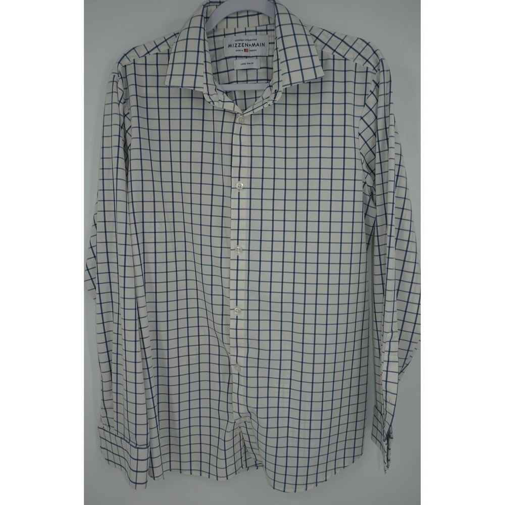 Mizzen+Main Leeward Shirt Men's Large White Blue Check Trim Fit Long Sleeve
